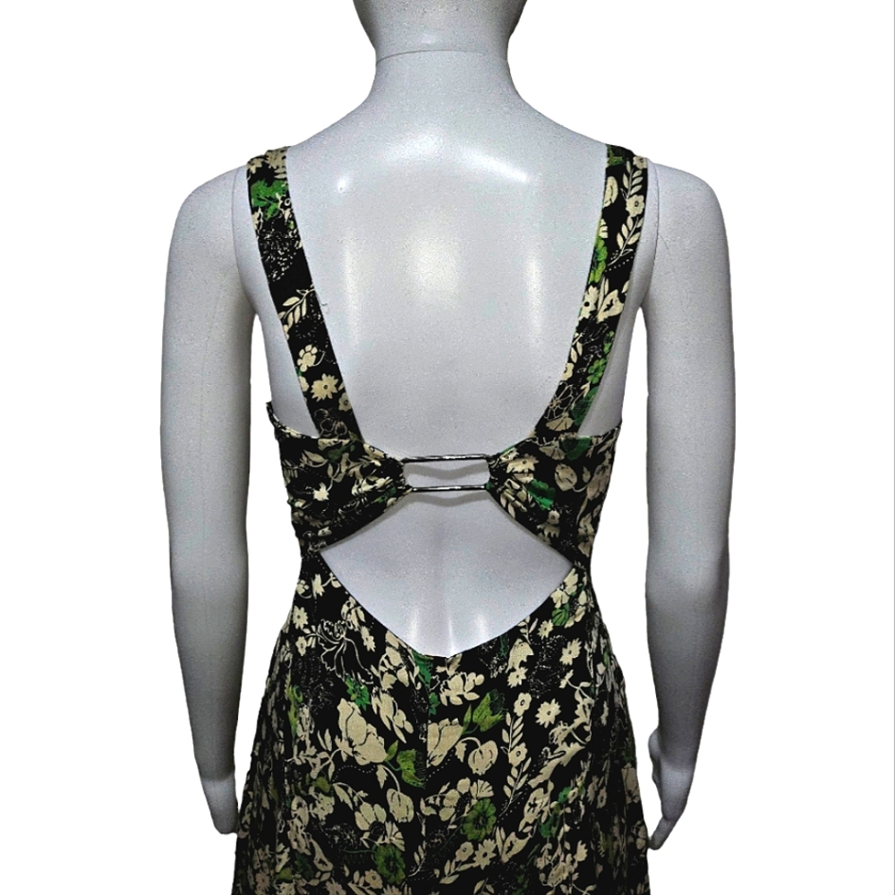 Free People Green, Black, Yellow Floral Print Celia Mini Dress Size 4 - Picture 8 of 8